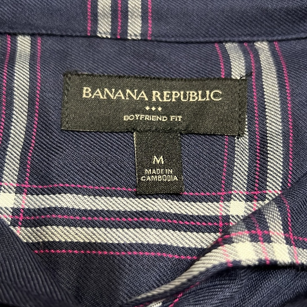 Banana Republic Boyfriend Fit Blue Pink Plaid Button Down Shirt Sz M EUC - Picture 3 of 8